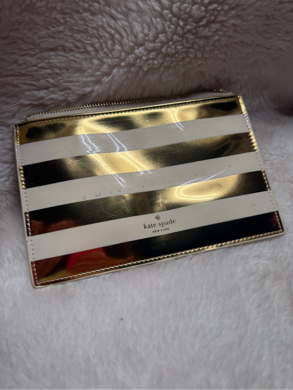 kate spade Gold and White Striped Cosmetic Pouch